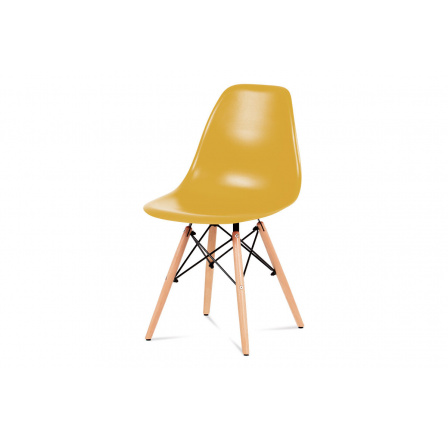 Jedálenská stolička, plastová žltá / masívny buk / kovová čierna