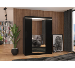 Posuvná skriňa so zrkadlom a LED osvetlením INESS 150 Čierna+Čierna