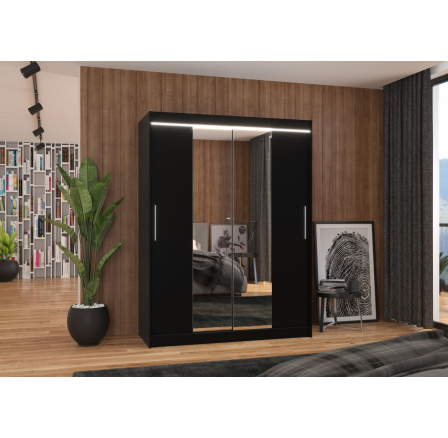 Posuvná skriňa so zrkadlom a LED osvetlením INESS 150 Čierna+Čierna