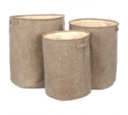 Koš na prádlo - polyester, hnědý, sada 3 ks