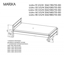 Posteľ "MARIKA" - Farba korpusu: borovica na antracite