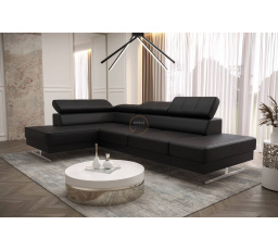 Rohová sedacia súprava EMPORIO MINI 300x180 prírodná koža - čierna koža, ľavá