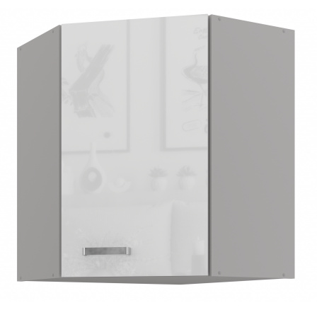 Horní rohová skřínka BIANCA - 60 x 60 GN-72 1F (45°), Šedá / Bílý lesk Horní rohová skřínka BIANCA - 60 x 60 GN-72 1F (45°), Šedá / Bílý lesk