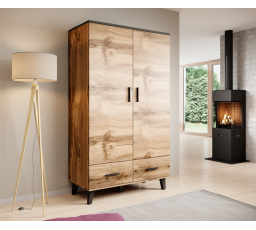 Šatní skriňa LOTTA - 2D2S, dub wotan/čierna