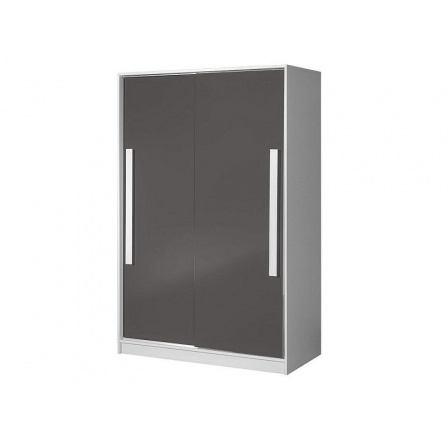 GOLIAS 12- skrinka s posuvnými dverami (GULIVER 12)- biely korpus/šedé lesklé dvere/biela úchytka (DO) (Z)