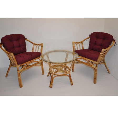 Ratanová sedacia súprava Subaliu - bordová keprová výplň