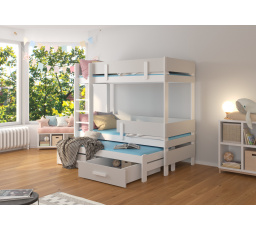Trojposchodová posteľ s matracmi ETAPO 180x80 Biela+Šedá