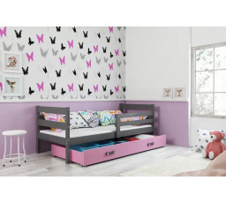 Detská posteľ ERYK 80x190 cm so zásuvkou, s matracom, Grafit/Ružová