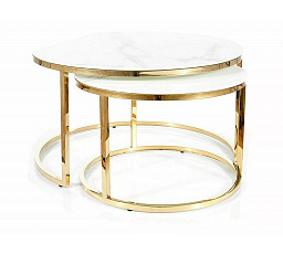 Konferenčný stôl MUSE - set 2 stolov, efekt bieleho mramoru/zlatá