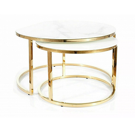 Konferenčný stôl MUSE - set 2 stolov, efekt bieleho mramoru/zlatá