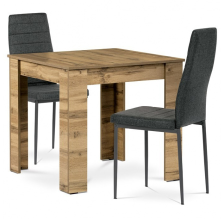 Jedálenský set 1+2, stôl 80x80 cm, MDF dub wotan, stoličky čierna látka, čierny lak Jedálenský set 1+2, stôl 80x80 cm, MDF dub wotan, stoličky čierna látka, čierny lak