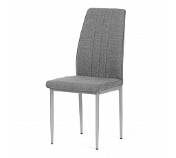 Jedálenská stolička, strieborná látka, sivé kovové nohy