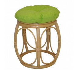 Ratanová taburetka široká medová polster svetlo zelený melír