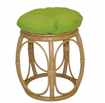 Ratanová taburetka široká medová polster svetlo zelený melír