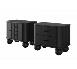 Sada nočných stolíkov Vesper 56 cm - čierna / čierne úchyty / okrúhle nohy