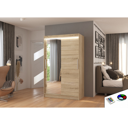 Posuvná skriňa so zrkadlom a LED osvetlením BARIO 120 Sonoma+Sonoma