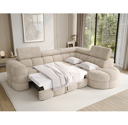 Carmenn corner sofa with sleeping function, storage compartment and adjustable headrests, beige velvet, right-hand side Modullo 18 205x126 Right 1