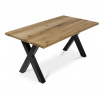 Jedálenský stôl, 160x90x75 cm, dubový masív, kovová podstava v tvare písmena "X" , čierny lak