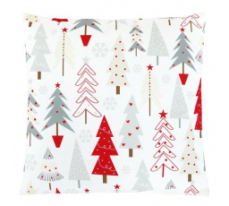 Polštář sametový s výplní - barevné vánoční stromky, 100% polyester, 45 x 45 cm