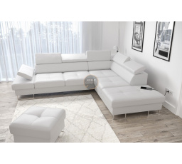 Rohová sedacia súprava GALAXY s funkciou spania 225x280 prírodná koža - Pravá strana, Smetanová koža