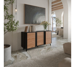 TV komoda VOLARE 150 3D, čierny mat/ orech