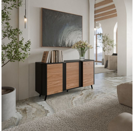 TV komoda VOLARE 150 3D, čierny mat/ orech