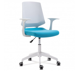 Kancelárska stolička, sedadlo modrá látka, biely PP plast, výškovo nastaviteľná