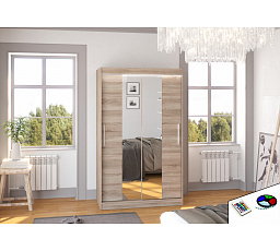 Posuvná skriňa so zrkadlom a LED osvetlením SANTOS 120 Truffle+Truffle