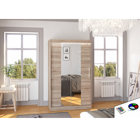 Posuvná skriňa so zrkadlom a LED osvetlením SANTOS 120 Truffle+Truffle Posuvná skriňa so zrkadlom a LED osvetlením SANTOS 120 Truffle+Truffle