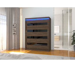 Šatní skriňa s posuvnými dverami s lacobelom a LED osvetlením MARTINEZ 150 Choco+Black Lacobel