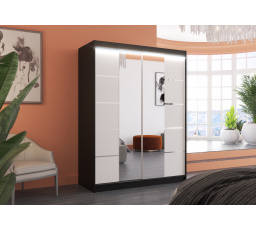 Posuvná skriňa so zrkadlom a LED osvetlením NORDIC 150 Čierna+Biela