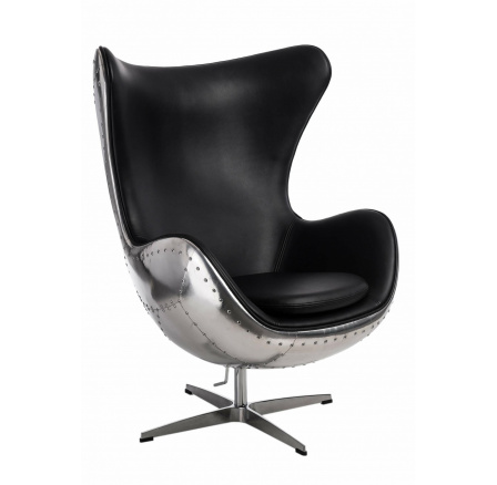 Kreslo Vajce hliníkové čierne PU