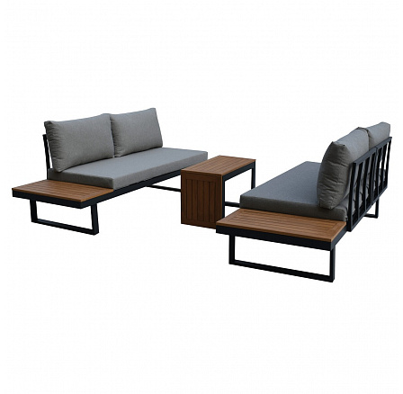 Záhradný set šedý textilén, hliník, šedá farba, polywood svetlo hnedá farba Záhradný set šedý textilén, hliník, šedá farba, polywood svetlo hnedá farba