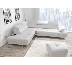 Rohová sedacia súprava GALAXY s funkciou spania 225x280 - biela eko koža, ľavá