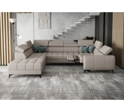 Rohová sedacia súprava PORTO MAX I, relax prírodná koža 225x350X193 cm - sivá koža, ľavá