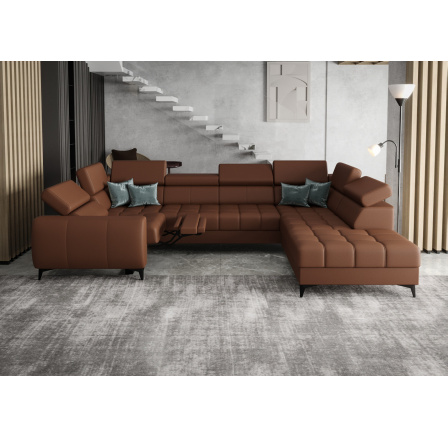 Rohová sedacia súprava PORTO MAX I, relax prírodná koža 225x350X193 cm - pravá, Koňaková koža Rohová sedacia súprava PORTO MAX I, relax prírodná koža 225x350X193 cm - pravá, Koňaková koža