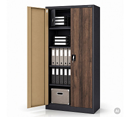 Kovová skriňa s úložným priestorom antracitová / orech: Eco Design TOMAŠ, 900 x 1850 x 450 mm