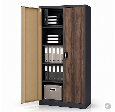 Kovová skriňa s úložným priestorom antracitová / orech: Eco Design TOMAŠ, 900 x 1850 x 450 mm Kovová skriňa s úložným priestorom antracitová / orech: Eco Design TOMAŠ, 900 x 1850 x 450 mm