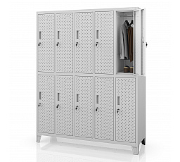 Skriňa BHP na odevy, priehradková, perforovaná, 10 priehradiek, sivá, 1360x1720x450 mm: BARTEK PRO