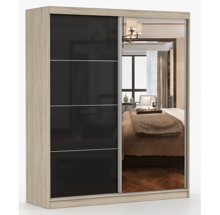 Šatní skriňa MULTI 31 - 183 cm, Dub Sonoma/Čierny Lesk