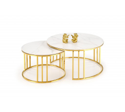 Konferenčný stolík MERCURY 3 sada 2 lavíc, zlatá/biely mramor
