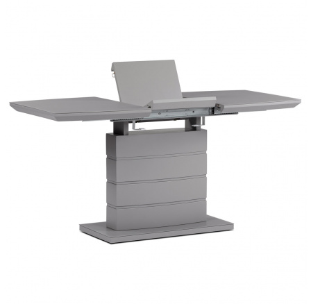 Jedálenský stôl 110+40x70 cm, sivá sklenená doska 4 mm, MDF, sivý matný lak