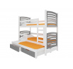 Trojlôžková poschodová posteľ s matracmi SORIA White+Gray