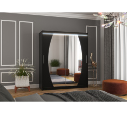 Posuvná skriňa so zrkadlom a LED osvetlením BALTIMORE 180 Čierna+Čierna