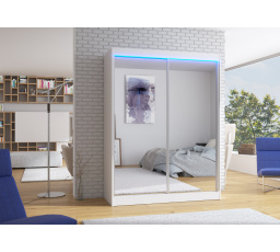 Posuvná skriňa so zrkadlom a LED osvetlením FLOREST 150 Biela+Biela