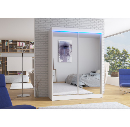 Posuvná skriňa so zrkadlom a LED osvetlením FLOREST 150 Biela+Biela