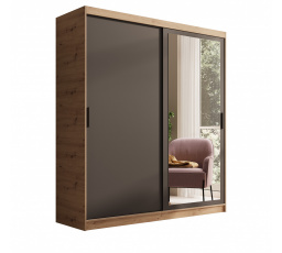 Šatní skriňa s posuvnými dverami a zrkadlom Hailey 180 Artisan+Čierna