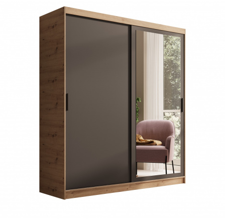 Šatní skriňa s posuvnými dverami a zrkadlom Hailey 180 Artisan+Čierna