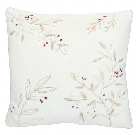 Polštář s výplní - umělá kožešina, bílý s větvičkami, 100% polyester, 45 x 45 cm