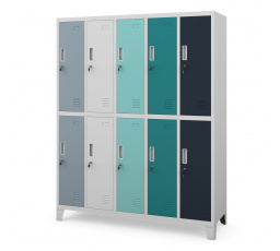 Kovová uzamykateľná šatníková skriňa s 10 boxmi BARTEK, 1360 x 1720 x 450 mm, šedo-viacfarebná